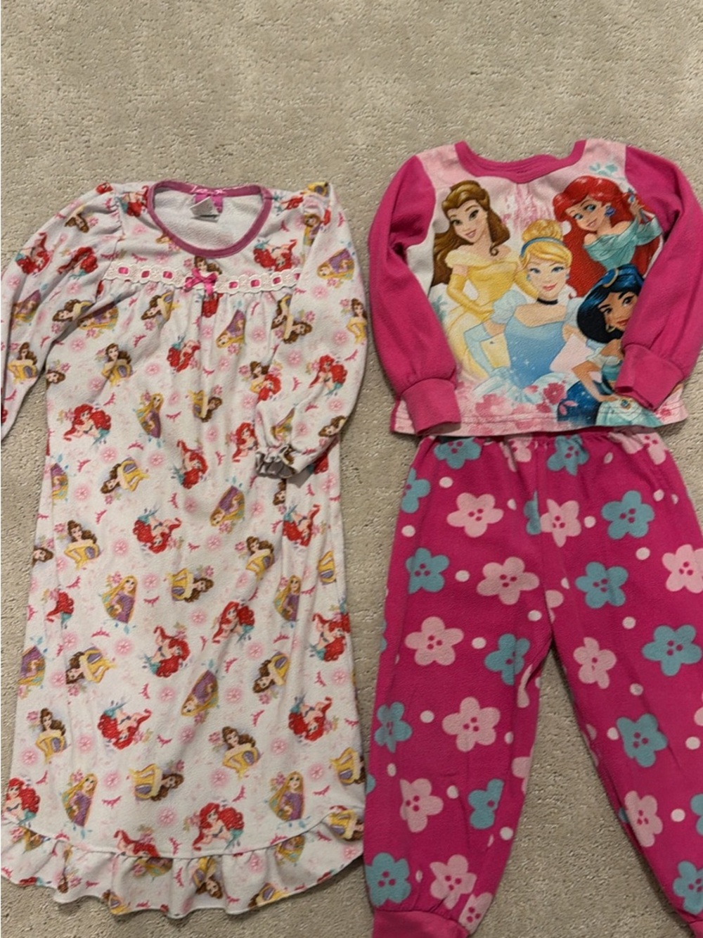 Disney Pink Princess Pajama Set with Floral Nightgown